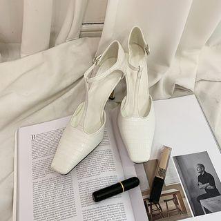 T-strap Croc-grain Stilettos