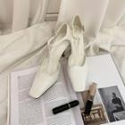 T-strap Croc-grain Stilettos