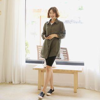 Print-back Linen Shirt With Belt