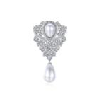 Elegant Vintage Geometric Texture Imitation Pearl Brooch With Cubic Zirconia Silver - One Size