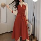 Color-block Double-breasted Midi Dress