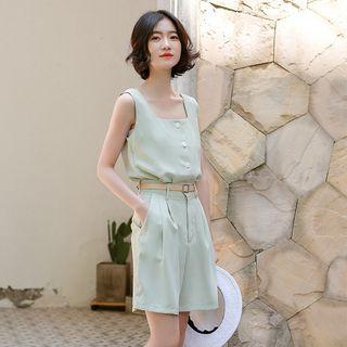 Set: Sleeveless Top + Wide-leg Dress Shorts