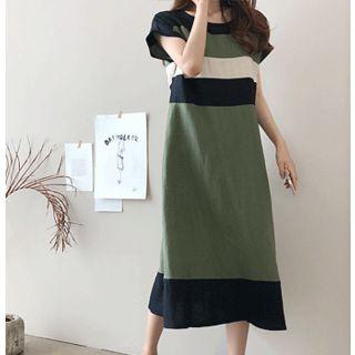 Zip-back Color-block Linen Dress