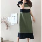 Zip-back Color-block Linen Dress