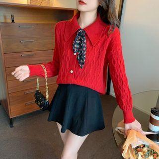 Long-sleeve Bow-accent Knit Cardigan