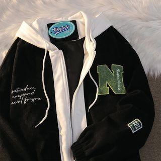 Mock Two-piece Hooded Letter Embroidered Zip Jacket