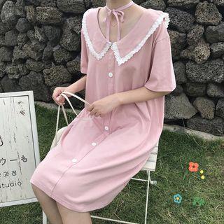 Short-sleeve Lace Trim Mini Dress