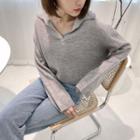 Collared Cropped Sweater Gray - One Size