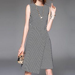 Sleeveless Striped Wrapped Dress