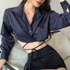 Striped Tie-waist Crop Shirt