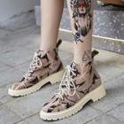 Genuine Leather Printed Lace-up Short Boots