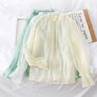 Ruffled-trim Mock-neck Sheer Light Top