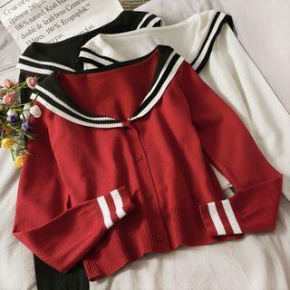 Sailor-collar Button-down Knit Top