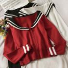 Sailor-collar Button-down Knit Top