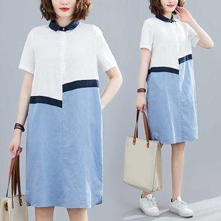 Short-sleeve Contrast Panel Shirtdress