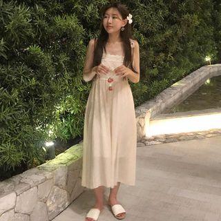 Lace Trim Strappy Midi A-line Dress Off-white - One Size