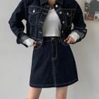 Denim Set: Stitched Jacket + Miniskirt