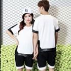 Couple Matching Set: Faux Leather Short Sleeve T-shirt + Shorts