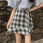 Plaid Side Lace-up A-line Skirt