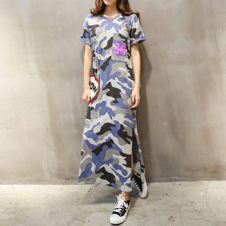 Short-sleeve Camo Print T-shirt Dress