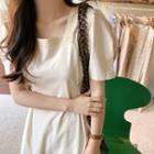 Short-sleeve Lace Trim Plain Dress