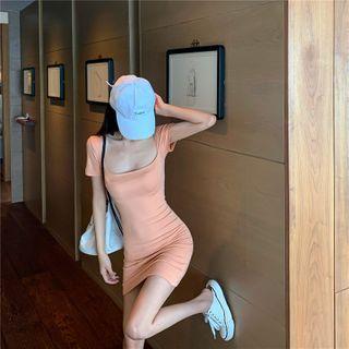 Square-neck Plain Skinny Mini Dress
