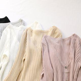 Ribbed 3/4-sleeve Cardigan