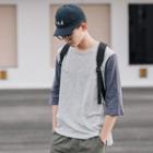 3/4-sleeve Colored Panel T-shirt