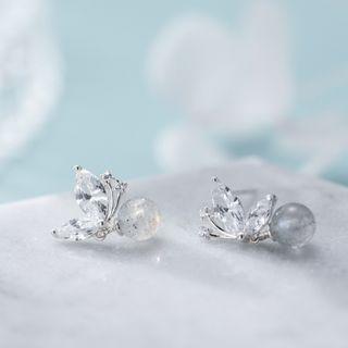 Rhinestone Butterfly Stud Earring 1 Pair - E107 - Silver - One Size