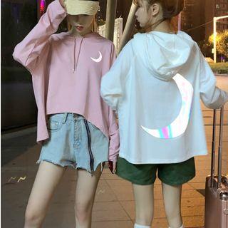 Hooded Long-sleeve Moon Print T-shirt
