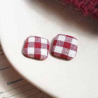 Square Plaid Fabric Earring