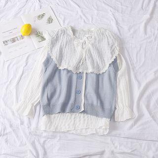 Knit Vest / Ruffle Blouse