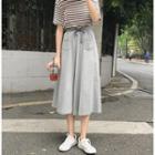 Drawstring Split Hem A-line Midi Skirt Gray - One Size