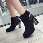 Patent Panel Chunky Heel Ankle Boots