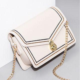 Contrast Embroidered Faux Leather Crossbody Bag