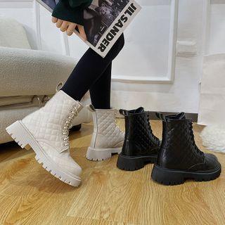 Quilted Lace Up Platform Short Boots
