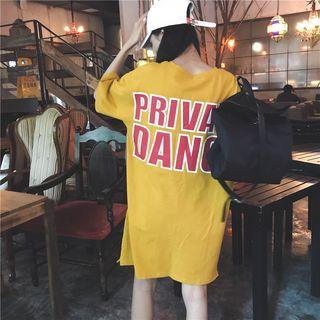 Lettering Back Elbow-sleeve T-shirt Dress