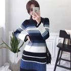 Striped Long-sleeve Knit Dress As Shown In Figure - One Size