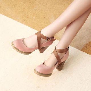 Platform Block Heel Cross Strap Sandals