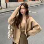 Plain Cardigan / Knit Tube Top / Midi A-line Skirt