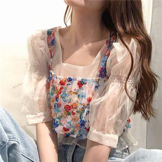 Puff-sleeve Top / Sequined Camisole