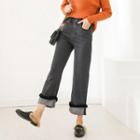Faux Fur Trim Wide-leg Jeans