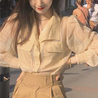 Long-sleeve Sheer Shirt Light Yellow - One Size