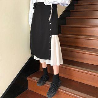 Paneled A-line Midi Skirt Black - One Size
