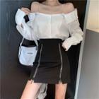Cold-shoulder Blouse / Mini A-line Skirt