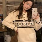 Polo-neck Patterned Sweater White - One Size