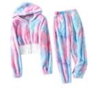 Set: Dye Print Hooded Zip Jacket + Cropped Harem Pants