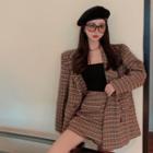 Plaid Double-breasted Blazer / Mini A-line Skort