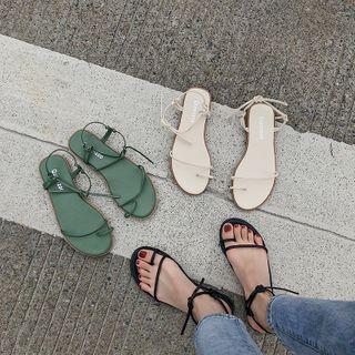 Toe-loop Ankle Strap Flat Sandals