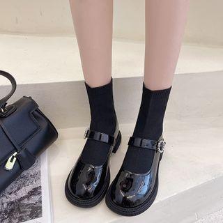 Knit Panel Block-heel Short Boots